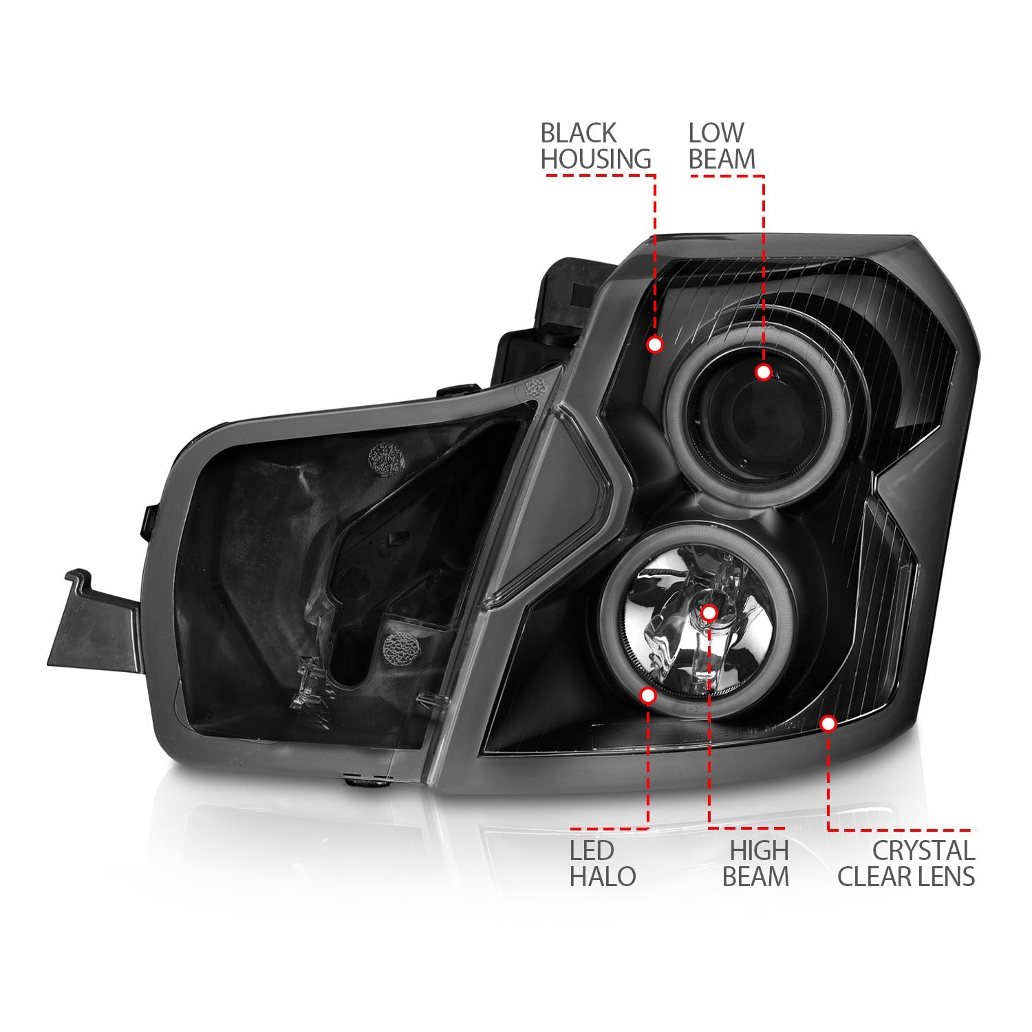 CADILLAC CTS 03-07 PROJECTOR HEADLIGHTS BLACK W/ RX HALO