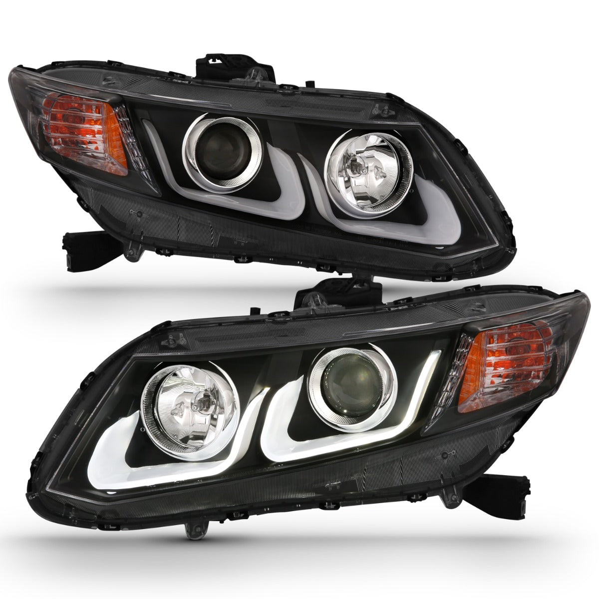 HONDA CIVIC 2 DR 12-13 / 4 DR 12-15 PROJECTOR HEADLIGHTS U-BAR BLACK CLEAR