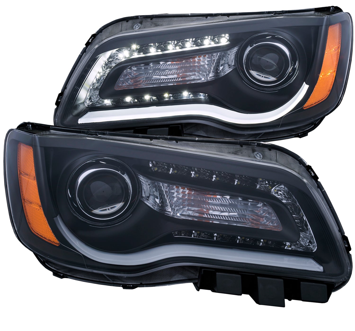 CHRYSLER 300 11-14 PROJECTOR PLANK STYLE HEADLIGHTS BLACK (FOR HALOGEN ONLY)