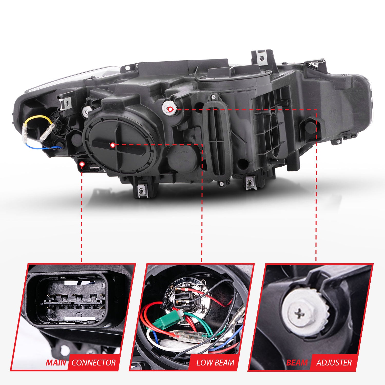 BMW 3 SERIES F30 4DR 12-15 PROJECTOR U-BAR HEADLIGHTS BLACK (FOR HALOGEN MODEL)
