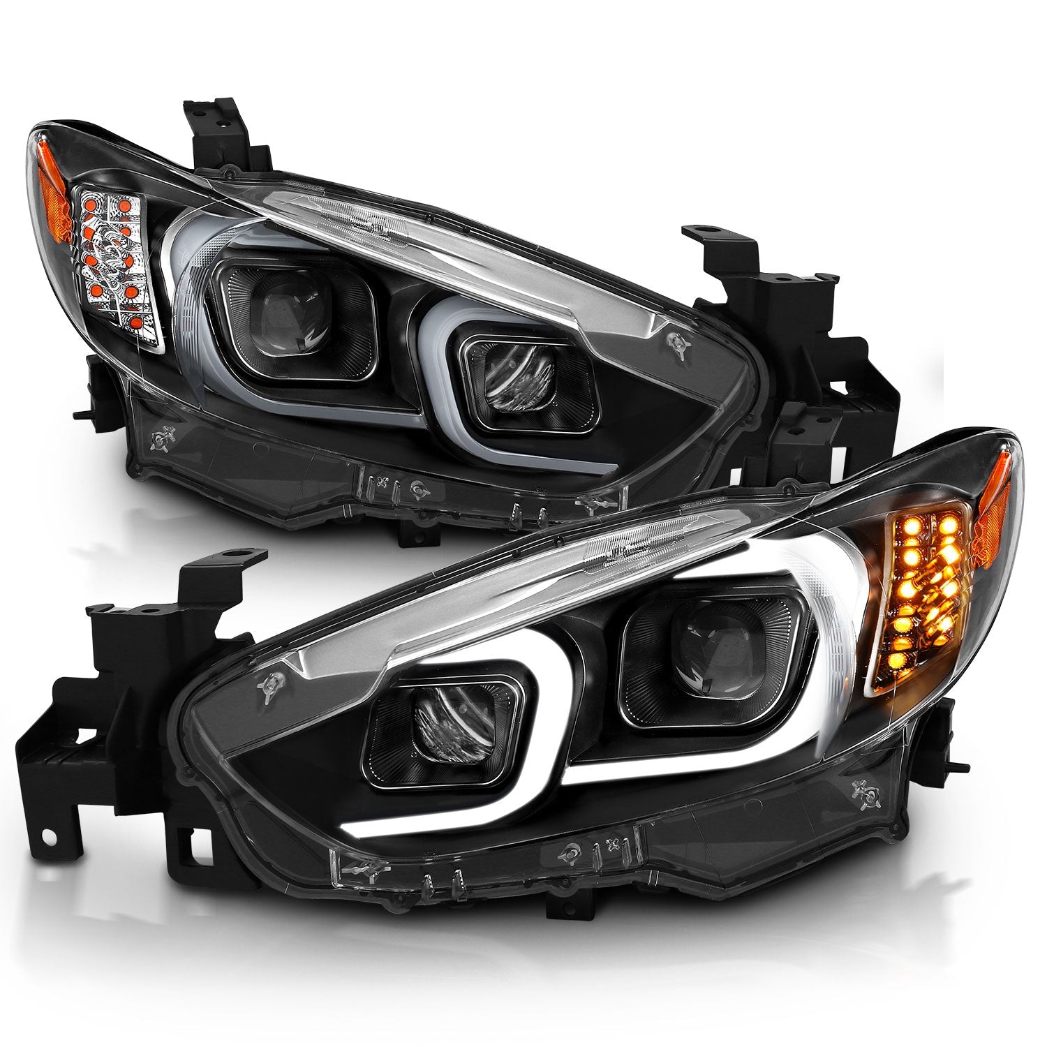 MAZDA 6 14-15 PROJECTOR LED PLANK STYLE HEADLIGHTS BLACK W/ AMBER