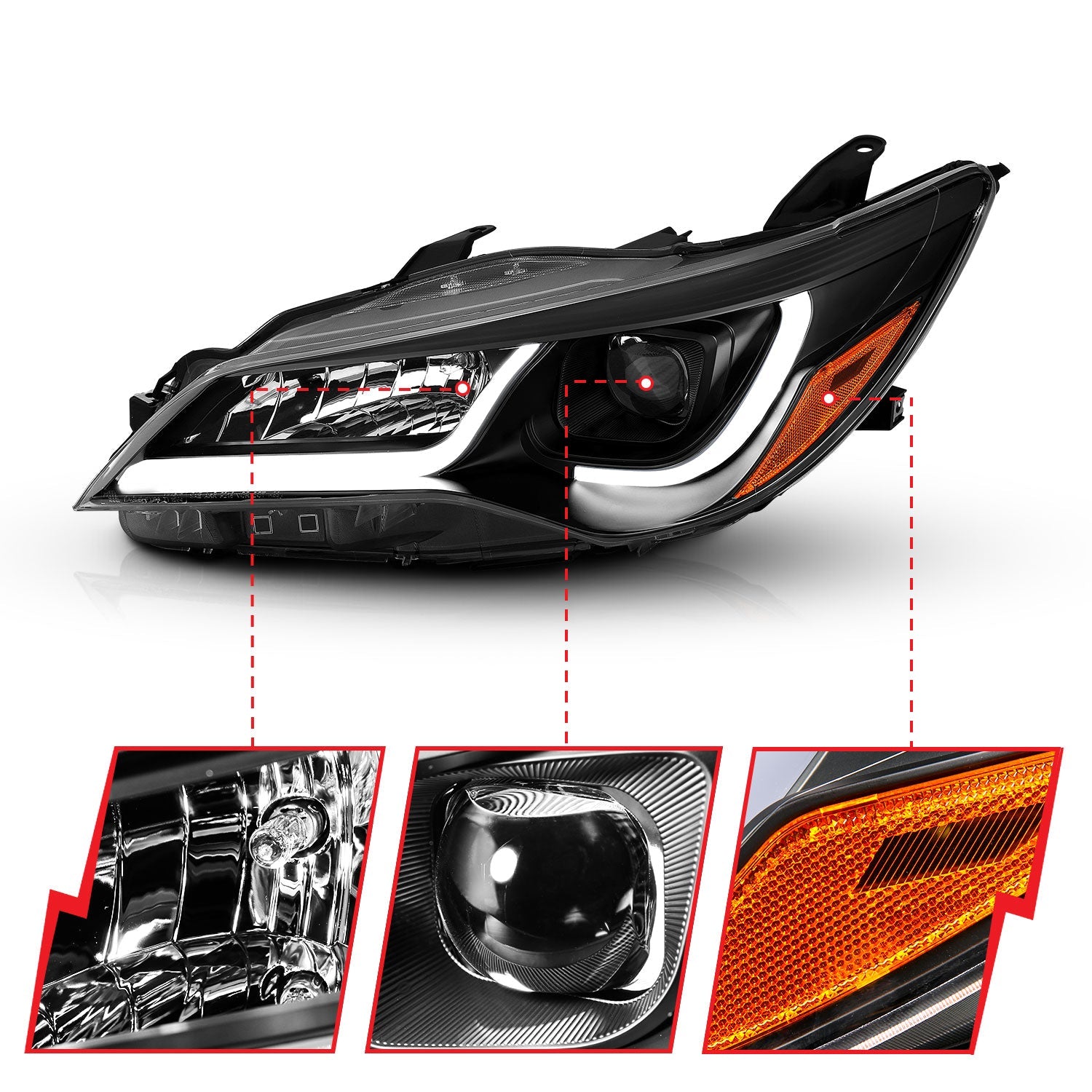 TOYOTA CAMRY 15-17 4DR PROJECTOR PLANK STYLE HEADLIGHTS BLACK