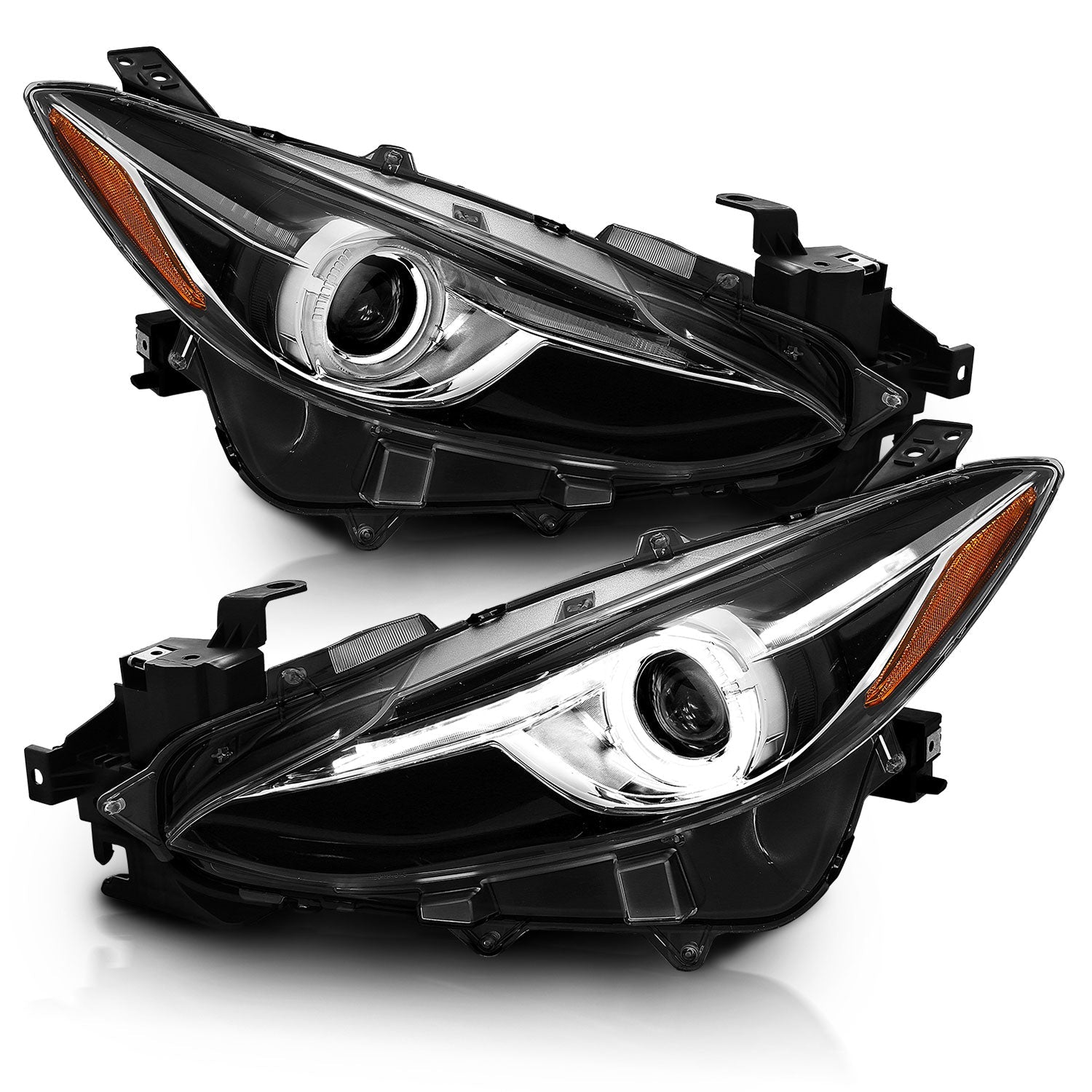 MAZDA 3 14-16 PROJECTOR HALO HEADLIGHTS BLACK (FOR HALOGEN MODELS ONLY)