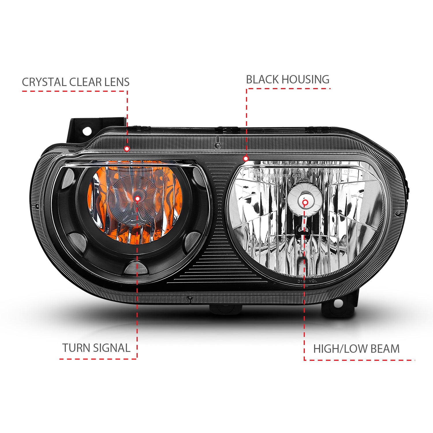 DODGE CHALLENGER 08-14 CRYSTAL HEADLIGHTS BLACK