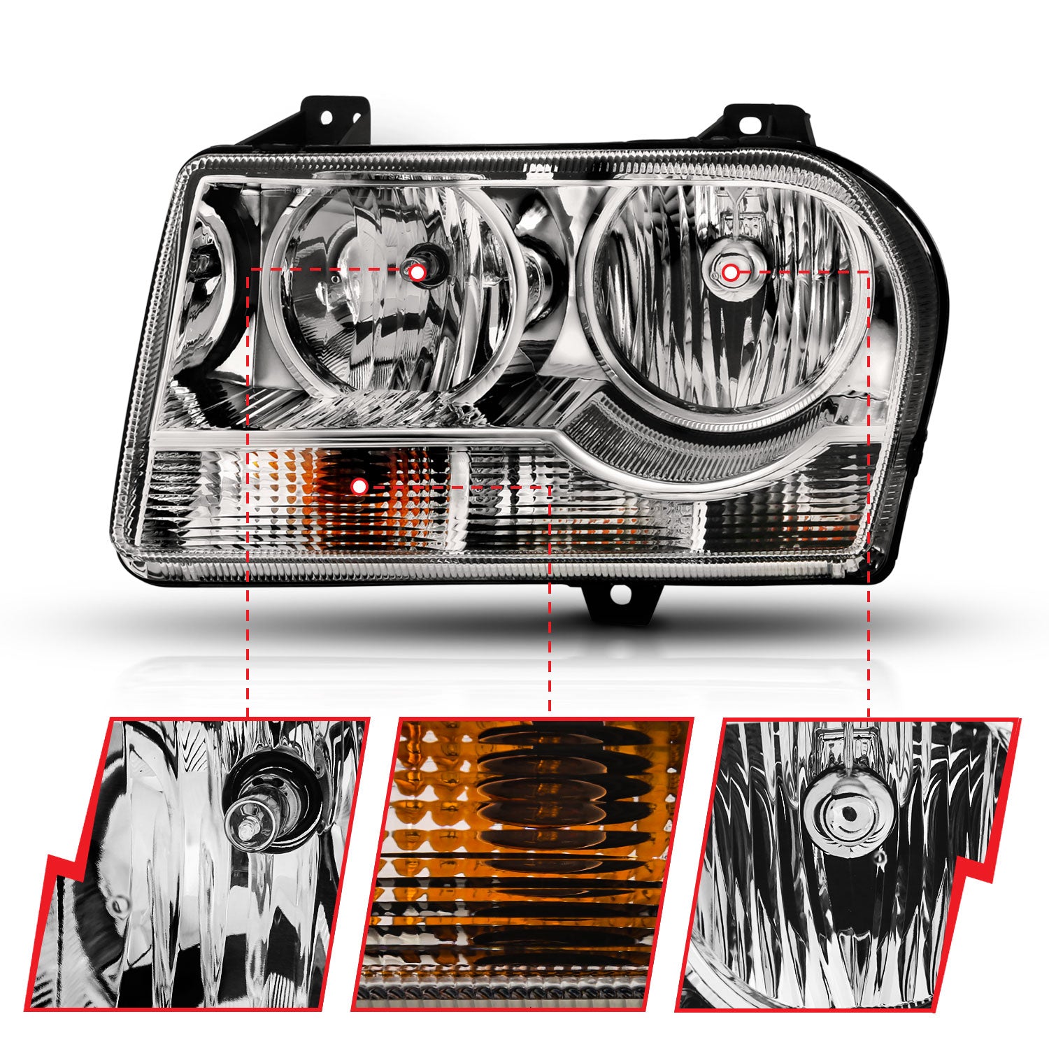 CHRYSLER 300 05-10 CRYSTAL HEADLIGHTS CHROME (FOR HALOGEN MODELS ONLY)
