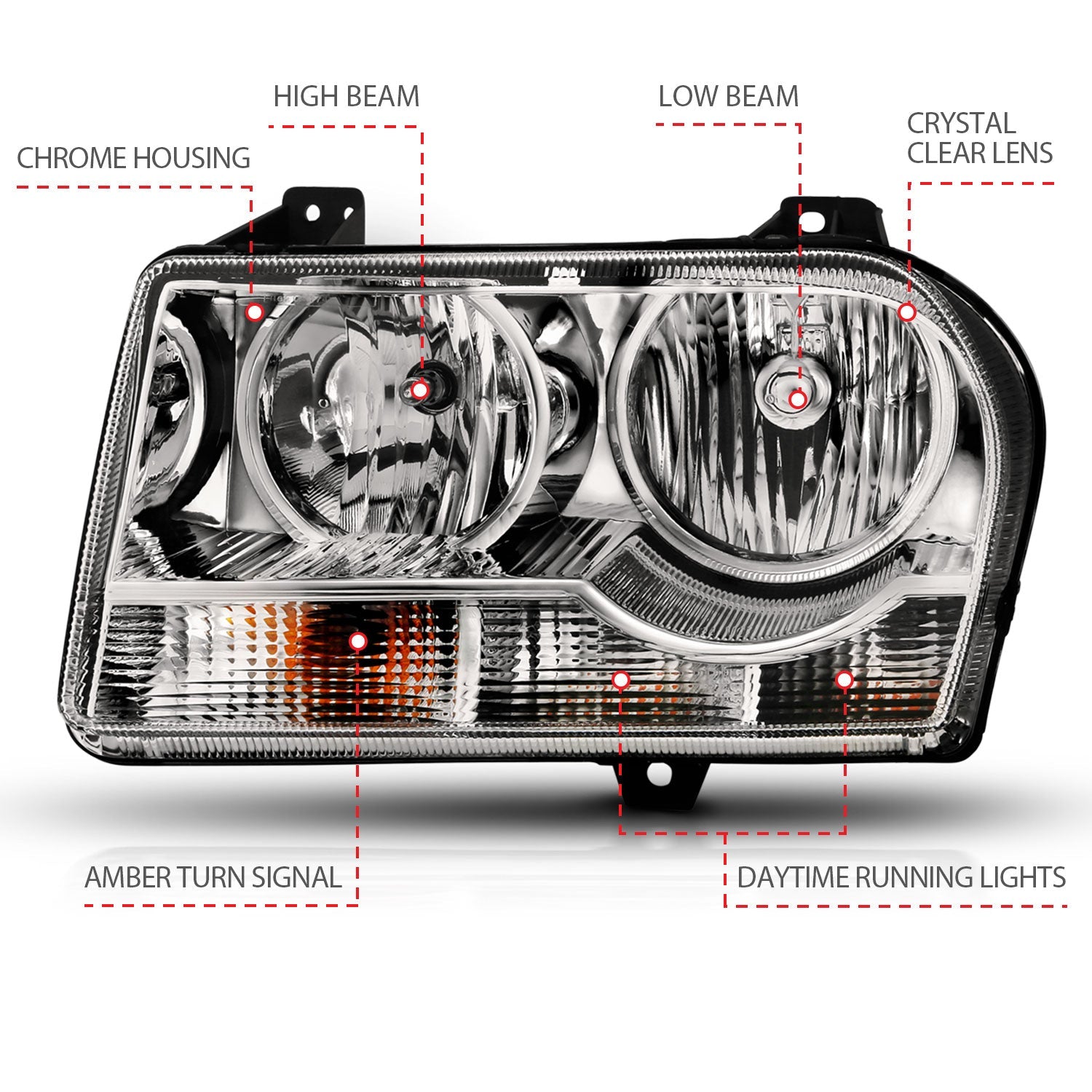 CHRYSLER 300 05-10 CRYSTAL HEADLIGHTS CHROME (FOR HALOGEN MODELS ONLY)
