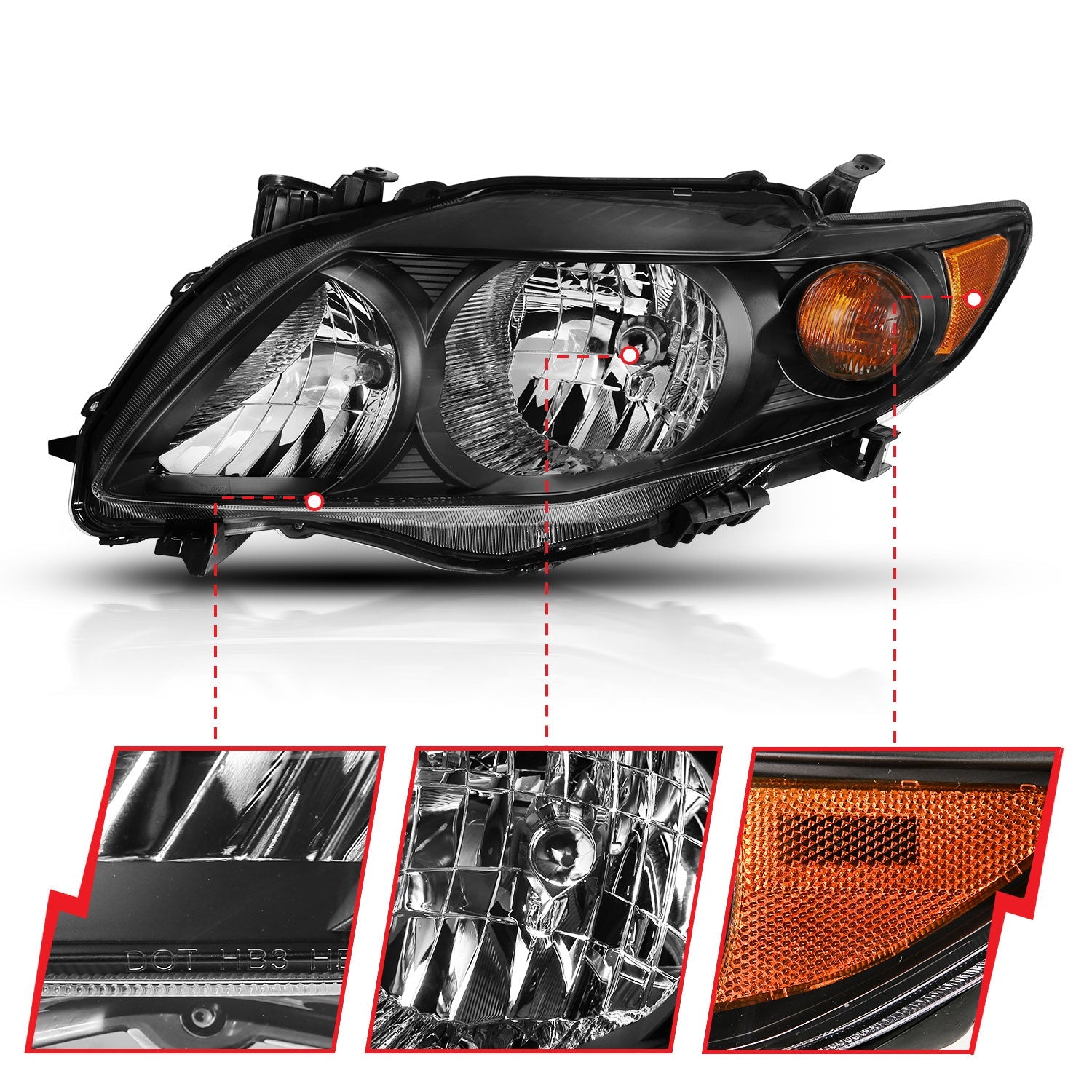TOYOTA COROLLA 09-10 CRYSTAL HEADLIGHT BLACK