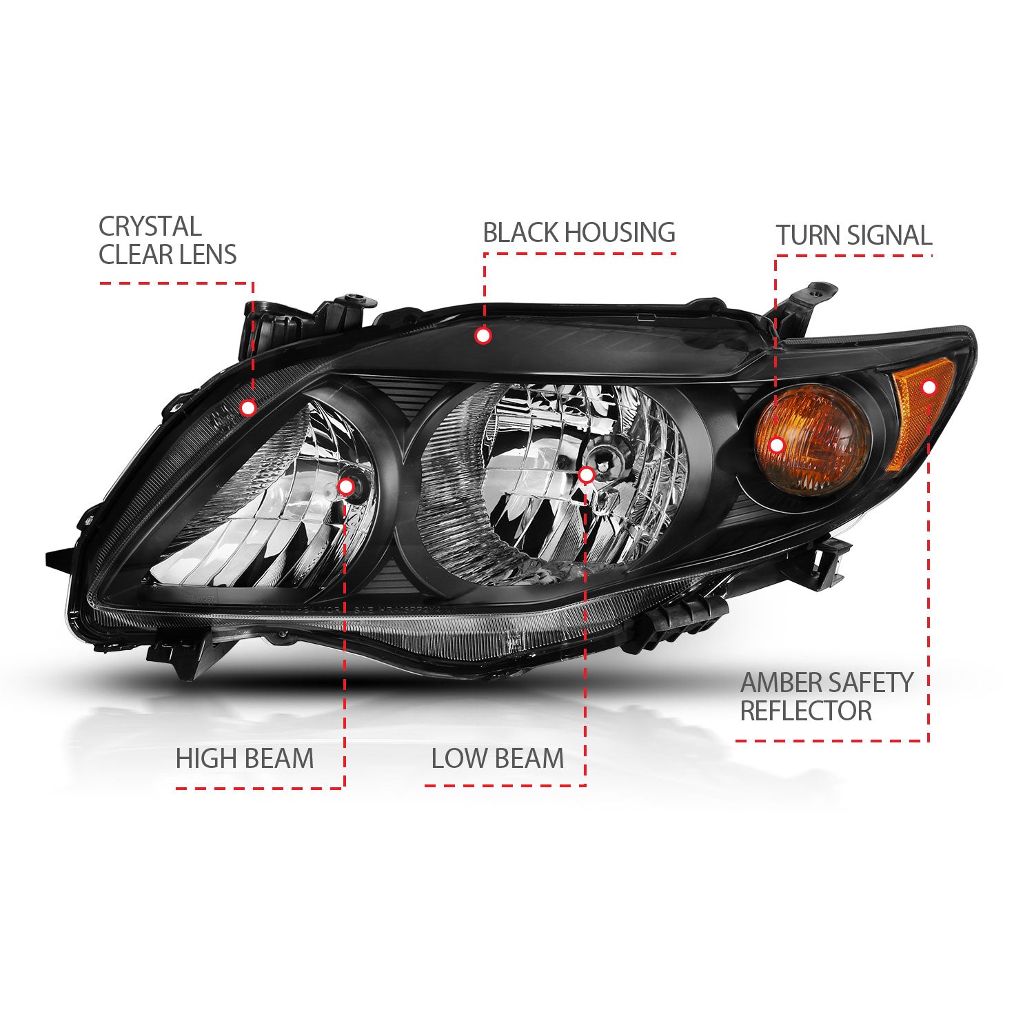 TOYOTA COROLLA 09-10 CRYSTAL HEADLIGHT BLACK