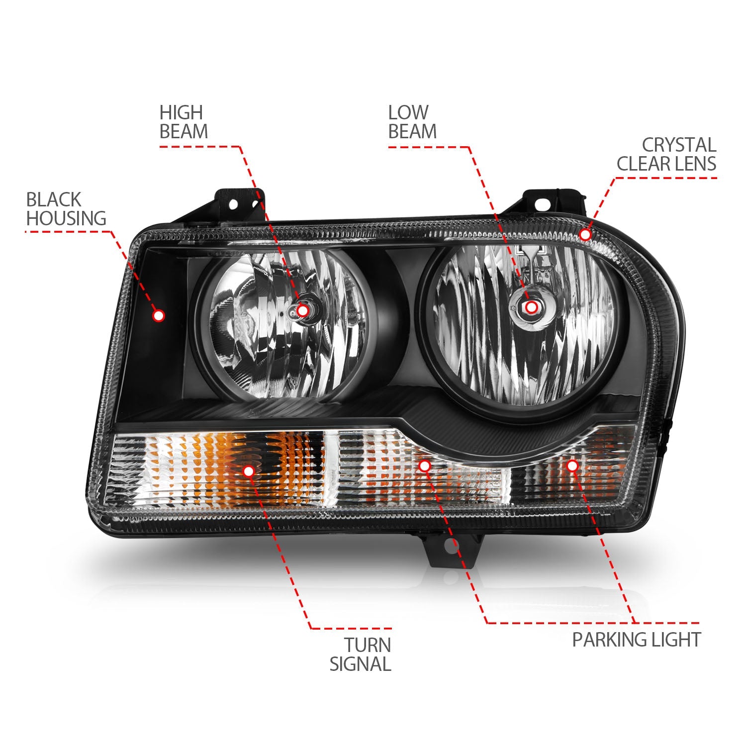 CHRYSLER 300 05-10 CRYSTAL HEADLIGHTS BLACK (FOR HALOGEN MODELS ONLY)