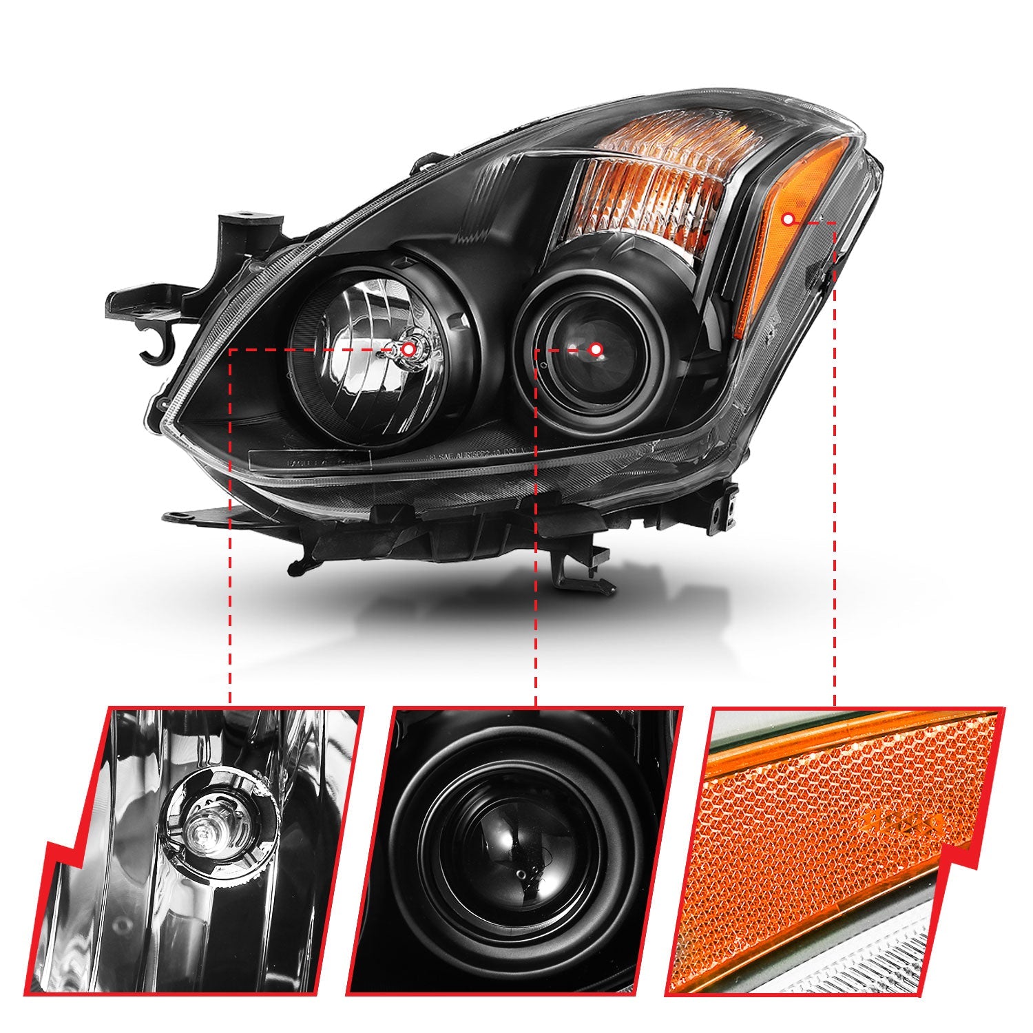 NISSAN ALTIMA 10-13 2DR/COUPE PROJECTOR HEADLIGHTS BLACK (FOR HALOGEN MODELS ONLY)
