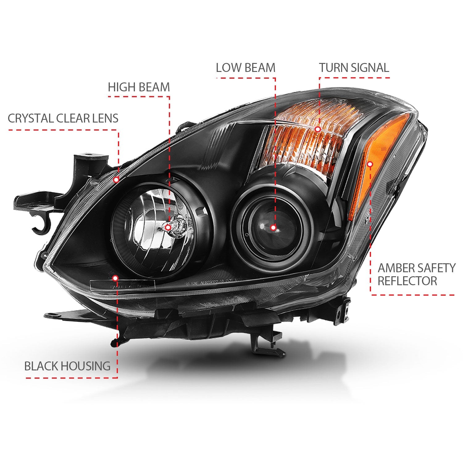 NISSAN ALTIMA 10-13 2DR/COUPE PROJECTOR HEADLIGHTS BLACK (FOR HALOGEN MODELS ONLY)
