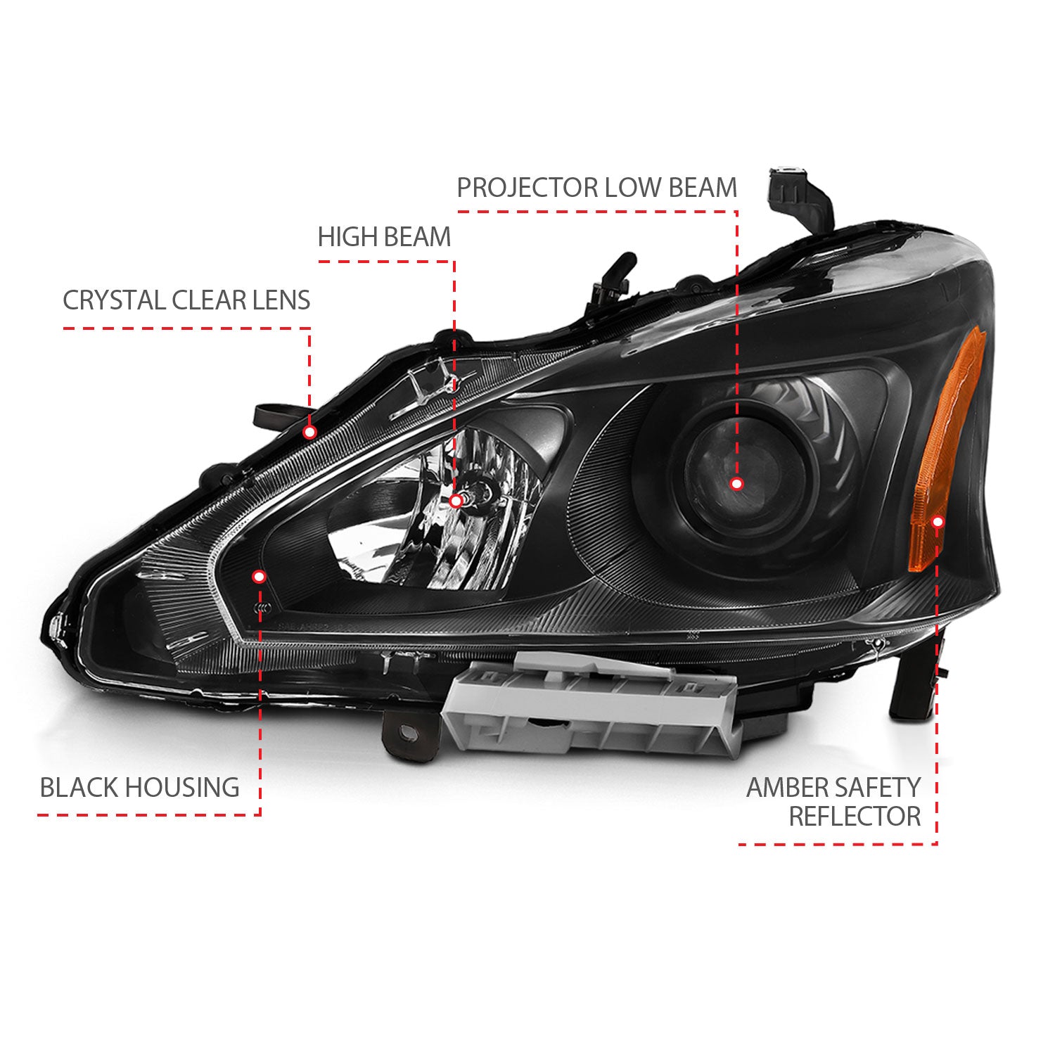 NISSAN ALTIMA 13-15 4DR PROJECTOR HEADLIGHTS BLACK (FOR HALOGEN MODELS ONLY)