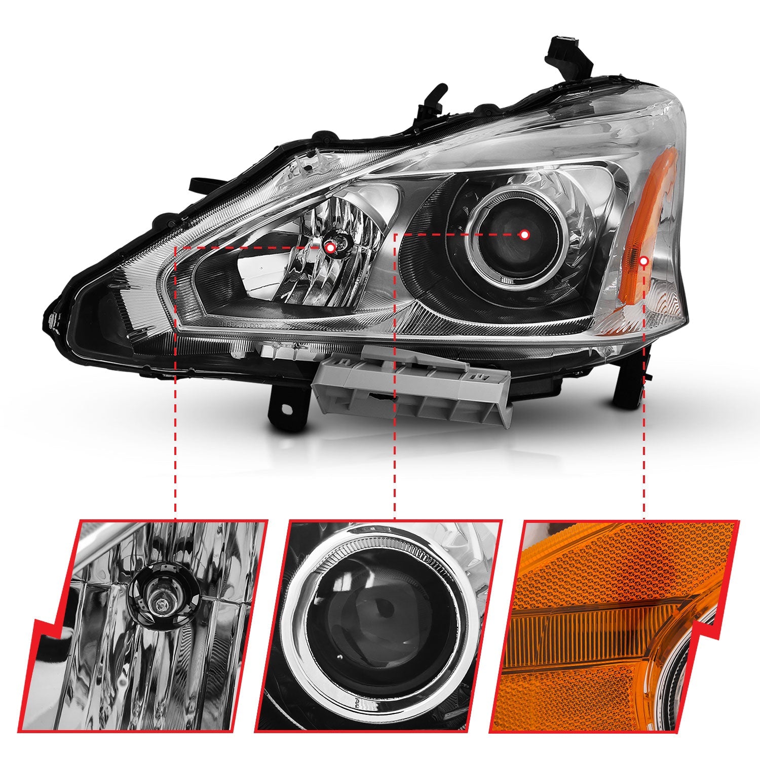 NISSAN ALTIMA 13-15 4DR PROJECTOR HEADLIGHTS CHROME (FOR HALOGEN MODELS ONLY)
