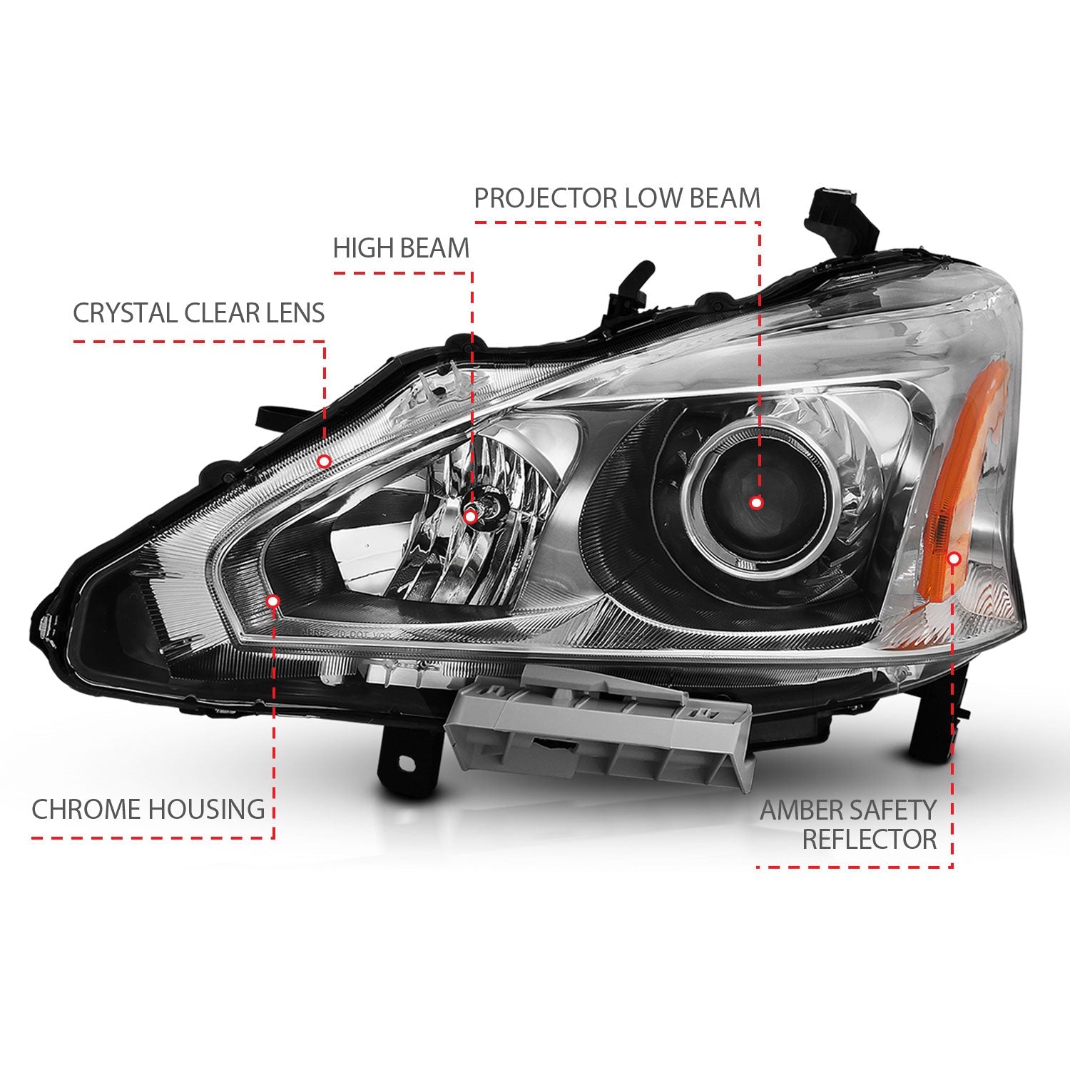 NISSAN ALTIMA 13-15 4DR PROJECTOR HEADLIGHTS CHROME (FOR HALOGEN MODELS ONLY)