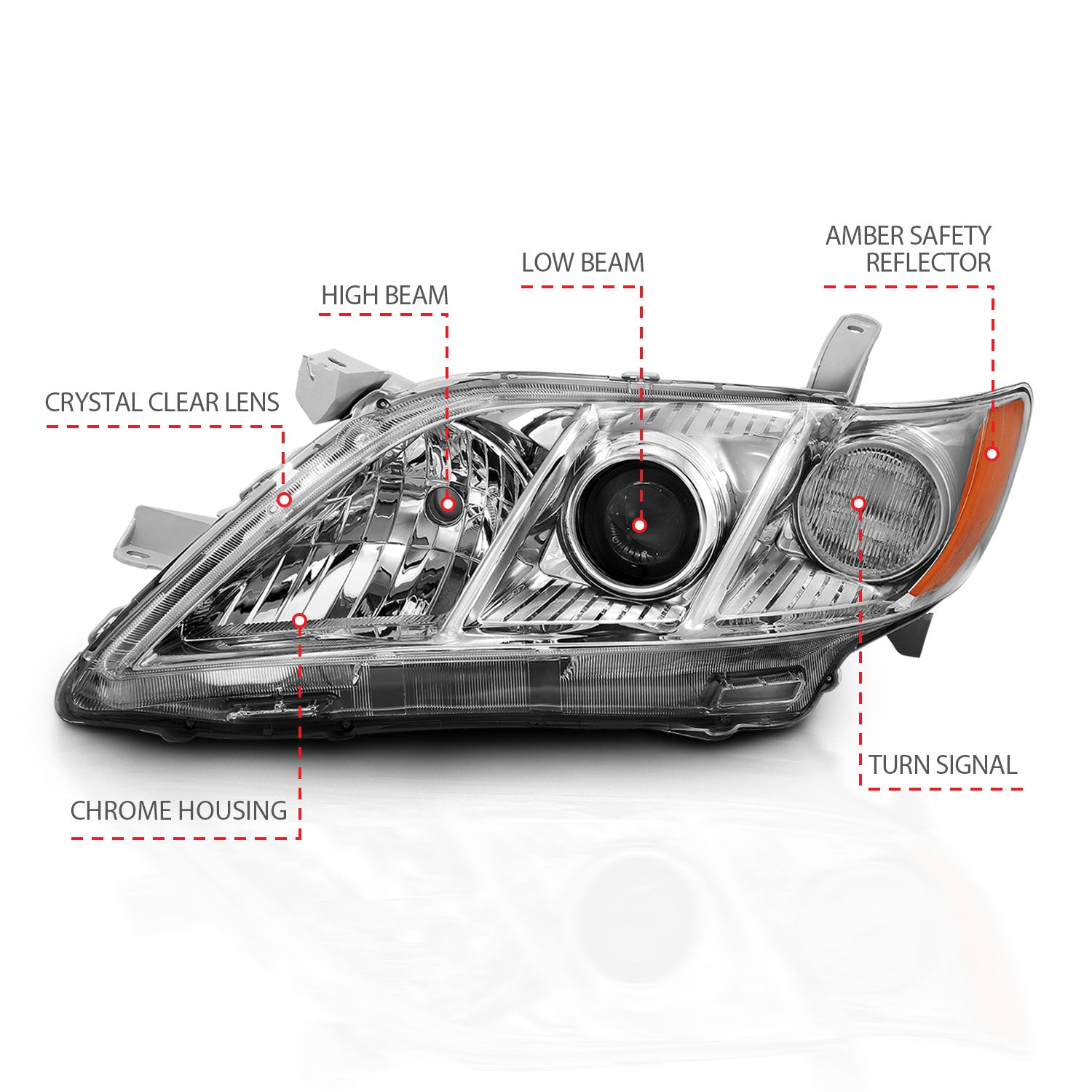 TOYOTA CAMRY 07-09 PROJECTOR HEADLIGHTS CHROME (OE TYPE REPLACEMENT)