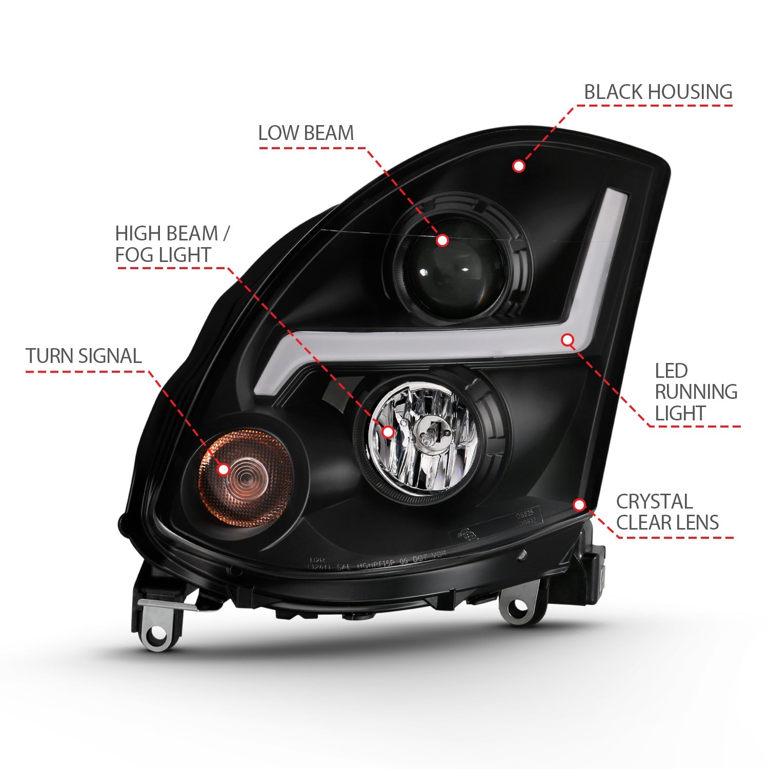 INFINITI G35 2DR 03-07 PROJECTOR HEADLIGHT PLANK STYLE BLACK (FOR HID, HID KIT NOT INCLUDED)