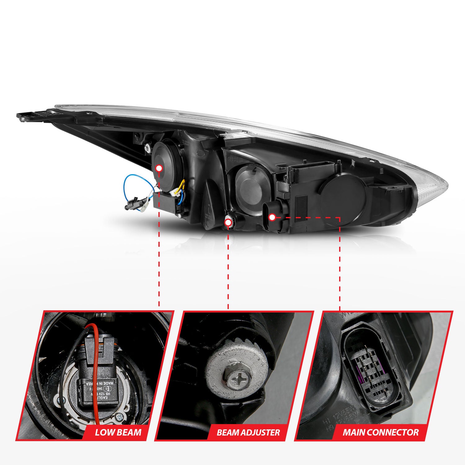 FORD FOCUS 15-18 PROJECTOR SWITCHBACK PLANK STYLE HEADLIGHTS BLACK W/ DRL (FOR HALOGEN MODEL ONLY)