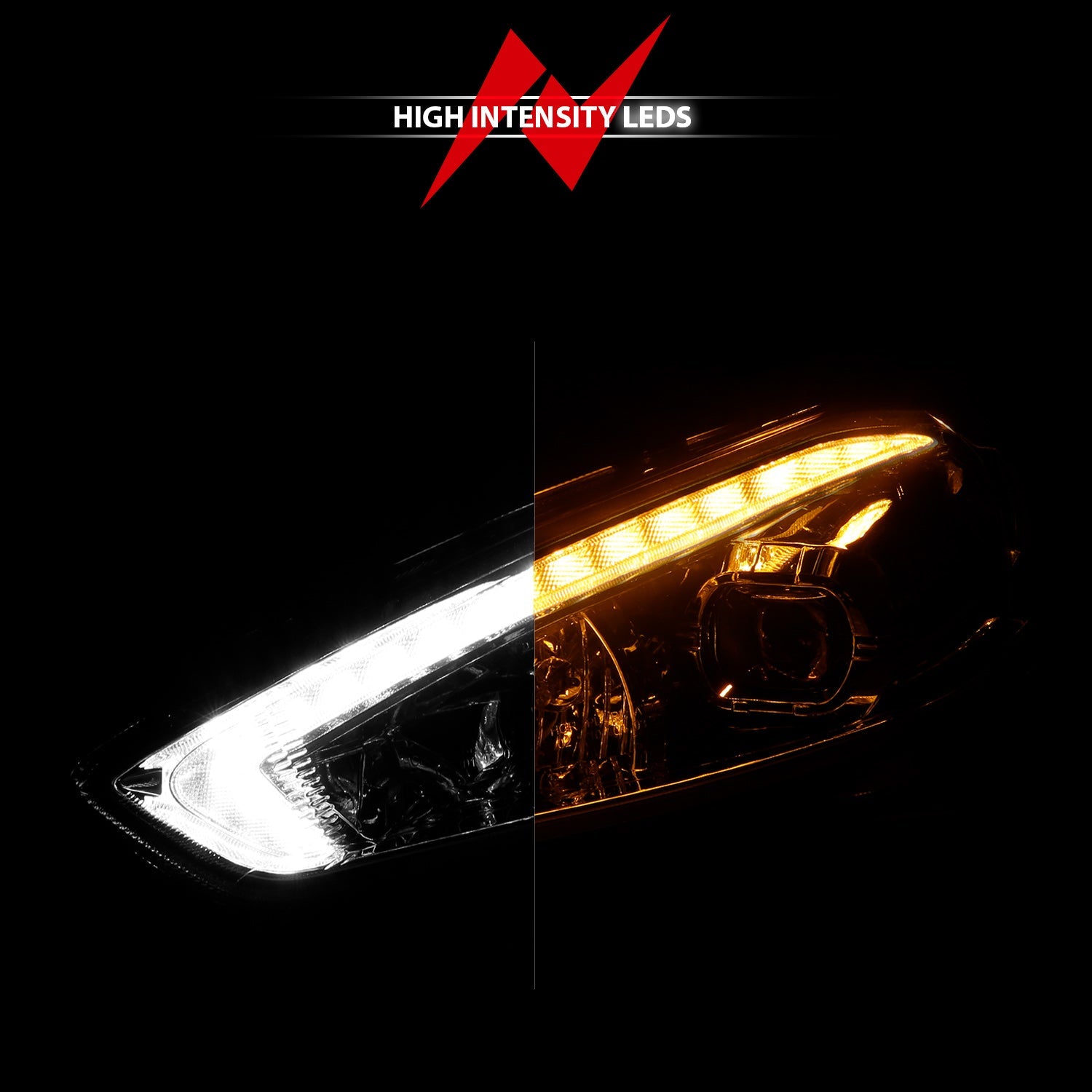 FORD FOCUS 15-18 PROJECTOR SWITCHBACK PLANK STYLE HEADLIGHTS BLACK W/ DRL (FOR HALOGEN MODEL ONLY)