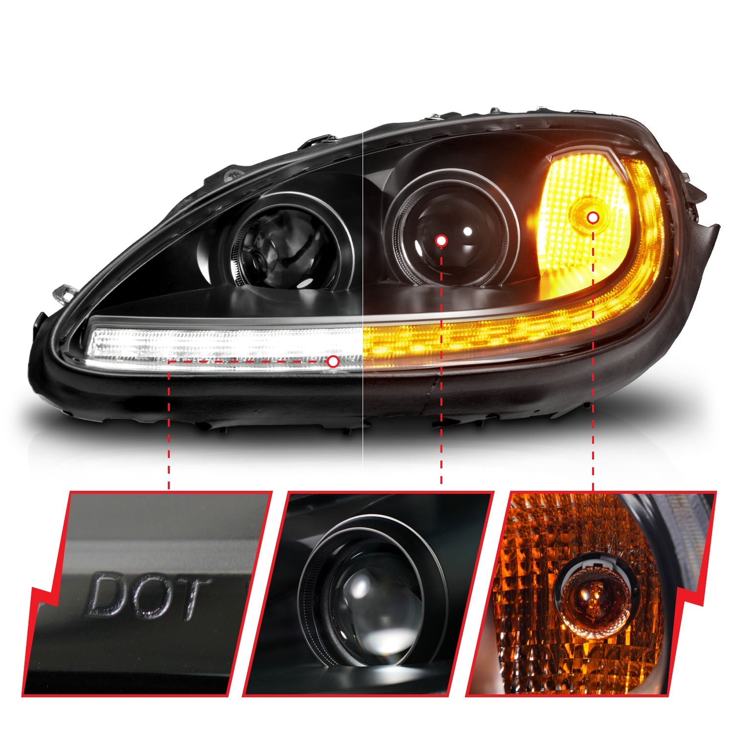 CHEVY CORVETTE 05-13 PROJECTOR SEQUENTIAL PLANK STYLE HEADLIGHTS BLACK(W/ DRL)(NO HID KIT)