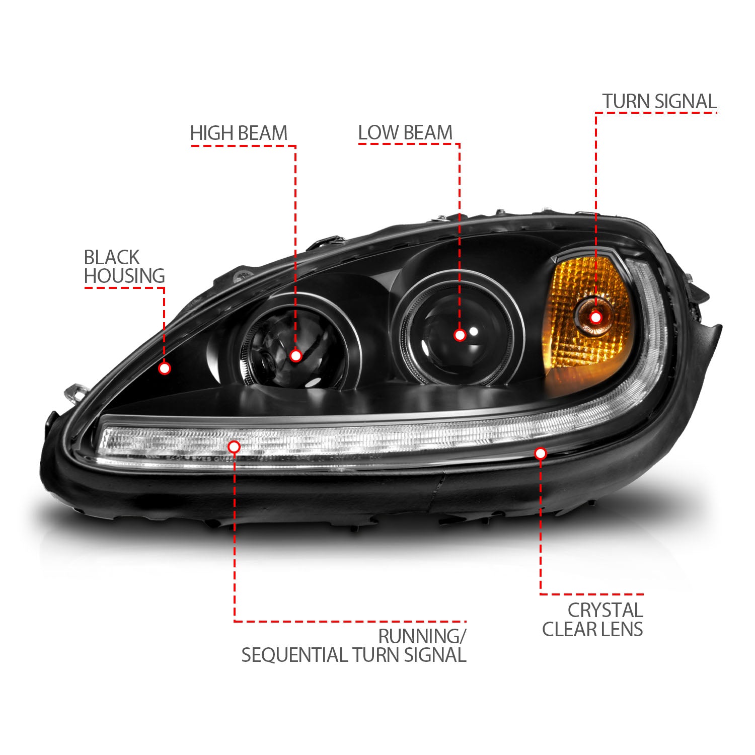 CHEVY CORVETTE 05-13 PROJECTOR SEQUENTIAL PLANK STYLE HEADLIGHTS BLACK(W/ DRL)(NO HID KIT)