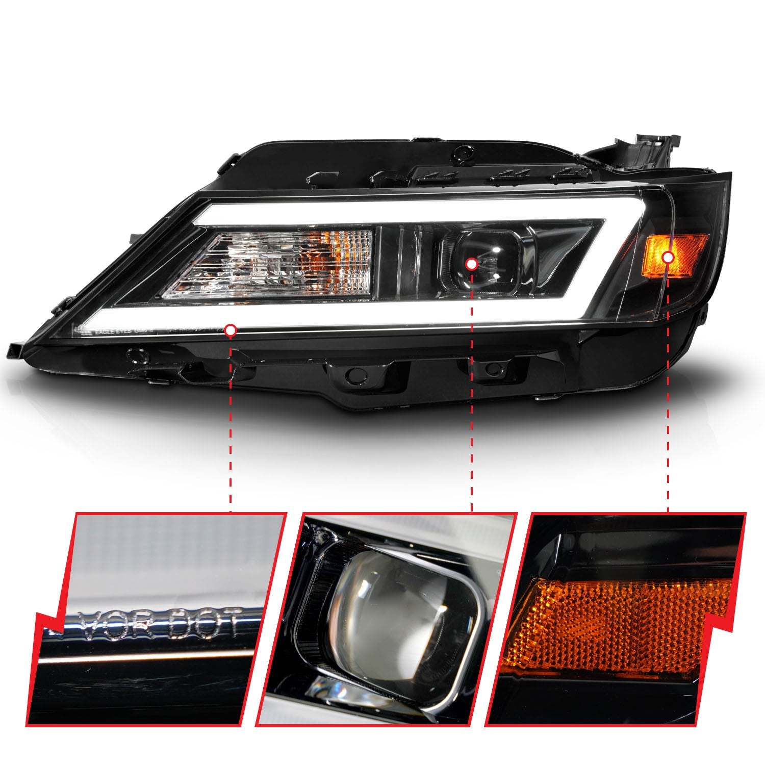 CHEVY IMPALA 14-20 PROJECTOR LIGHT BAR STYLE HEADLIGHTS BLACK (FOR HALOGEN MODELS ONLY)