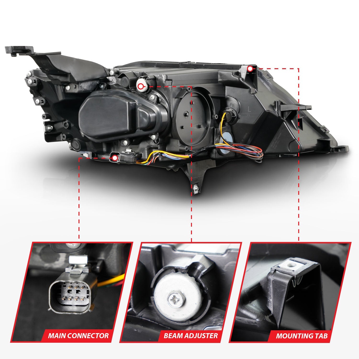 CHEVY IMPALA 14-20 PROJECTOR LIGHT BAR STYLE HEADLIGHTS BLACK (FOR HALOGEN MODELS ONLY)