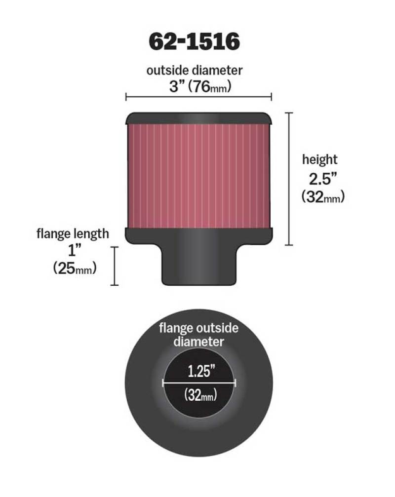 K&N 1in Flange L x 3in OD x 2.5in Height Clamp On Crankcase Vent Filter-SR1 Performance
