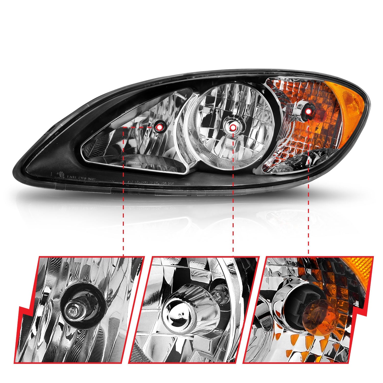 INTERNATIONAL PROSTAR 08-16 CRYSTAL HEADLIGHTS BLACK AMBER