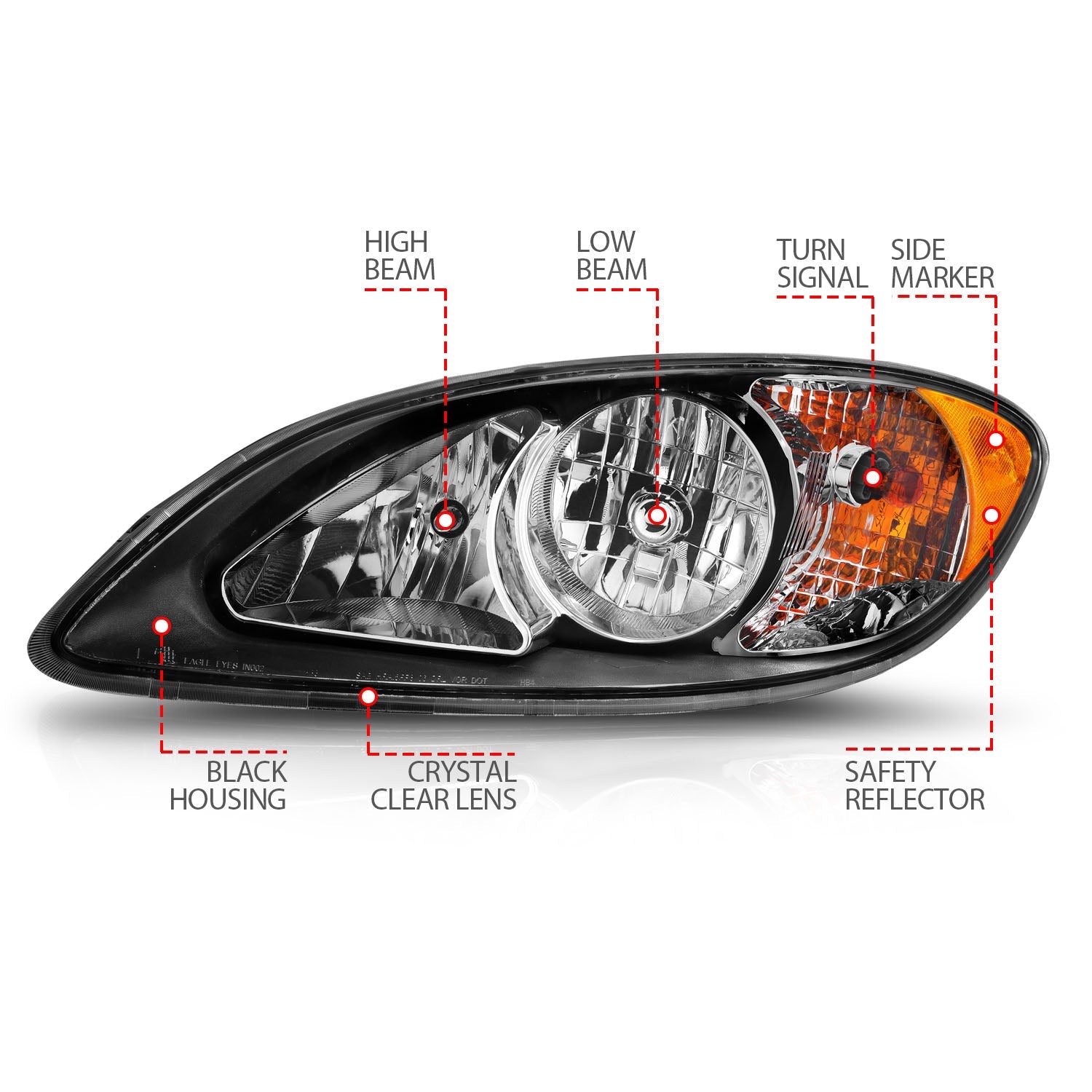 INTERNATIONAL PROSTAR 08-16 CRYSTAL HEADLIGHTS BLACK AMBER