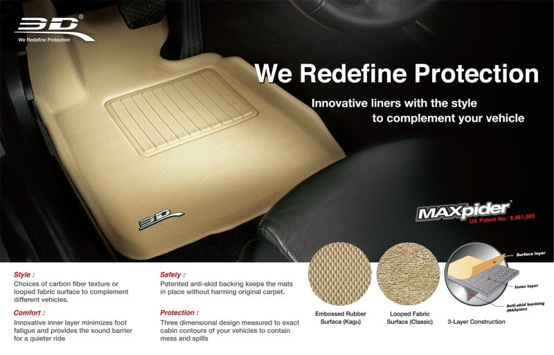3D MAXpider 07-10 Hyundai Elantra (Sedan) Classic 2nd Row Floormat - Tan-SR1 Performance