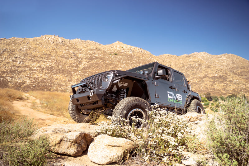 DV8 Offroad FS-25 Stubby Front Bumper with Plated Bull Bar for Jeep Wrangler & Gladiator