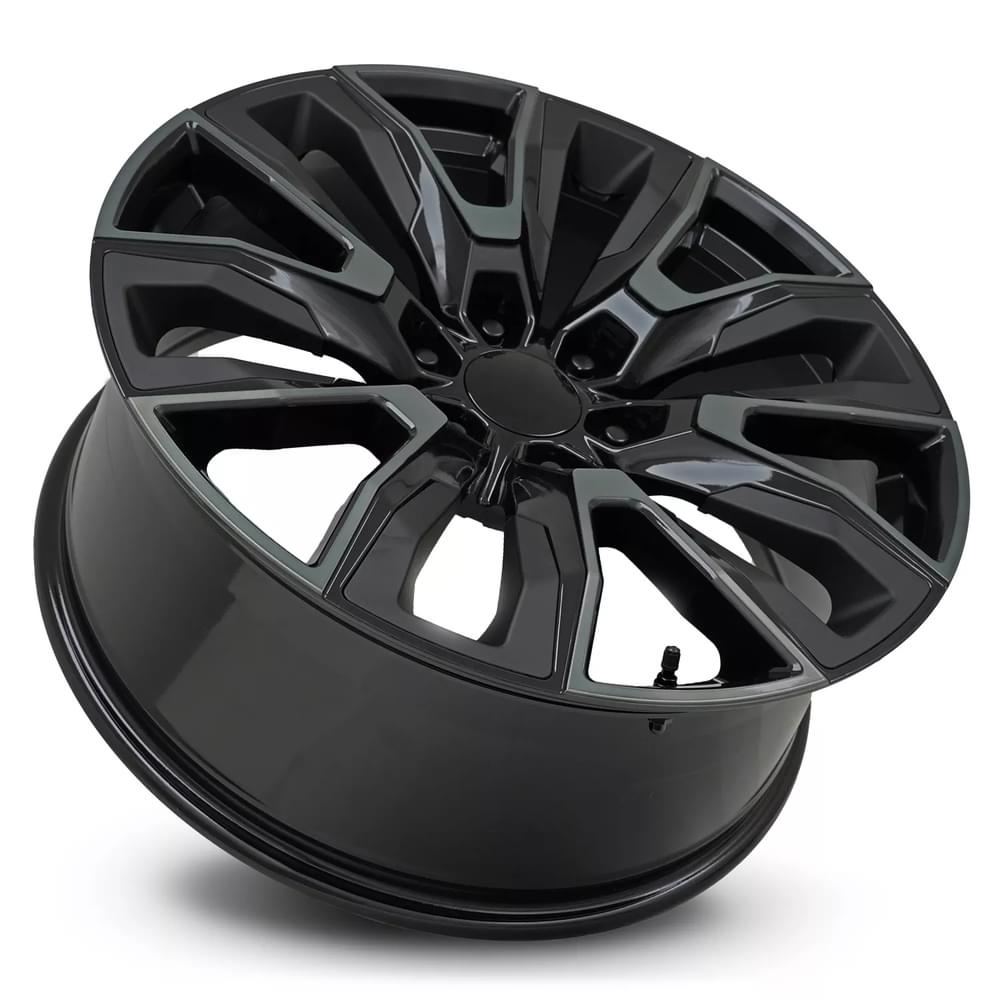 FR 207 - GM SPLIT 6 SPOKE REPLICA WHEEL-Gloss Black Machine Face w/Dark Tint and Satin Black Inserts 24x10 6x5.5 + 31 HB 78.1