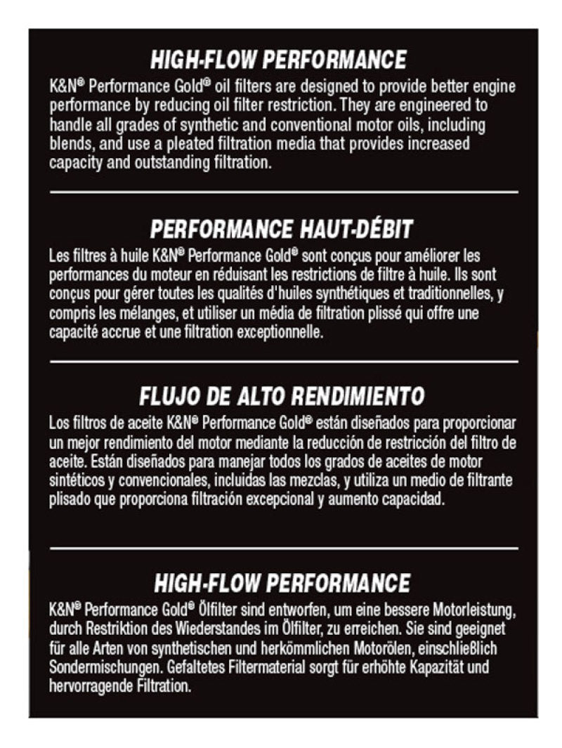 K&N Performance Oil Filter - 14-18 Fiat 500L 1.4L L4 Gas-SR1 Performance