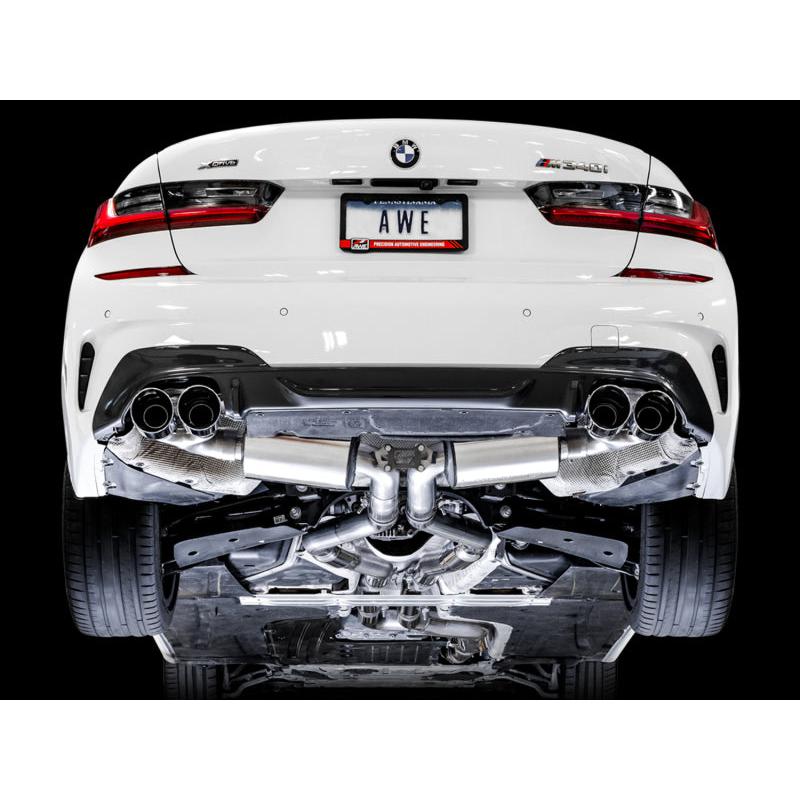 AWE Tuning 2019+ BMW M340i (G20) Resonated Touring Edition Exhaust - Quad Chrome Silver Tips