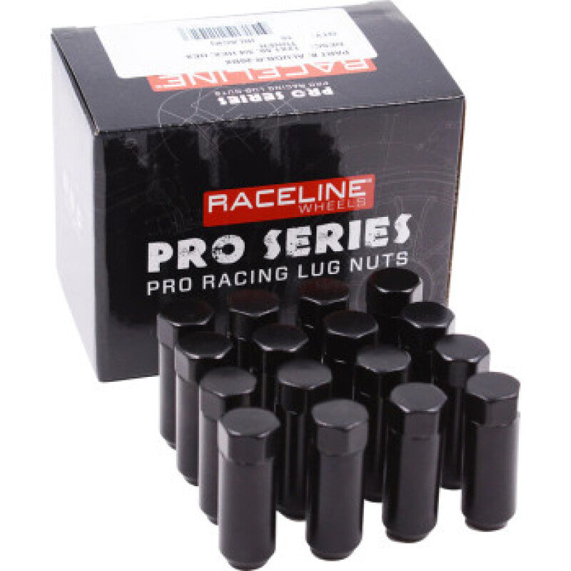 Raceline Military Lug Nuts - 3/4 inch - 12mm x 1.5 inch - Black, 16 Pack