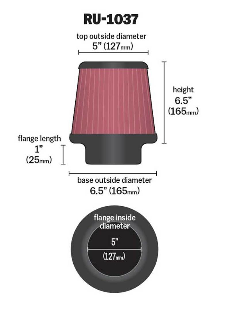 K&N Universal Clamp-On Air Filter 5in FLG / 6-1/2in B / 5in T / 6-1/2in H-SR1 Performance