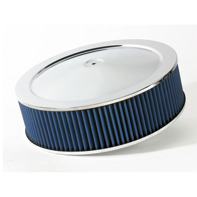 aFe MagnumFLOW Air Filters Round Racing P5R A/F Chrome Assy 14x4: Blk/Blue E/M-SR1 Performance