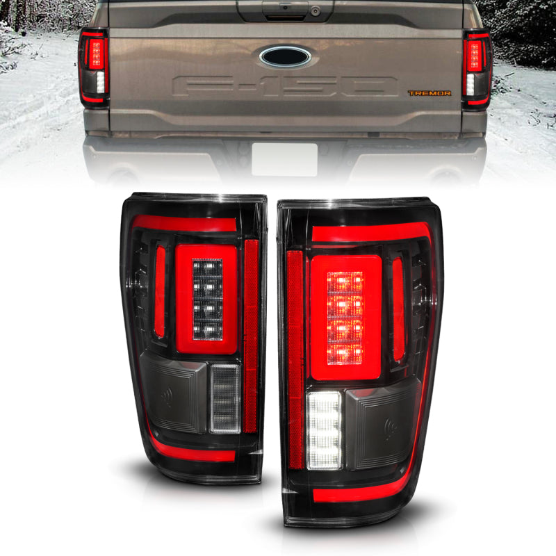 ANZO 21-23 Ford F-150 LED Taillights Seq. Signal w/BLIS Cover - Black (For Factory Halogen ONLY)