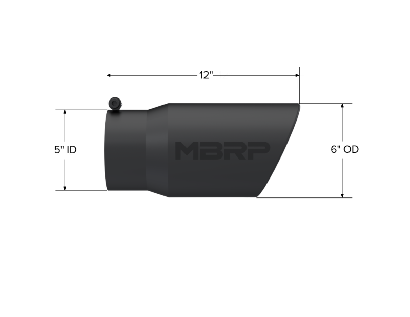 MBRP Universal Tip 6in O.D. Angled Rolled End 5 inlet 12 length - Black Finish-SR1 Performance