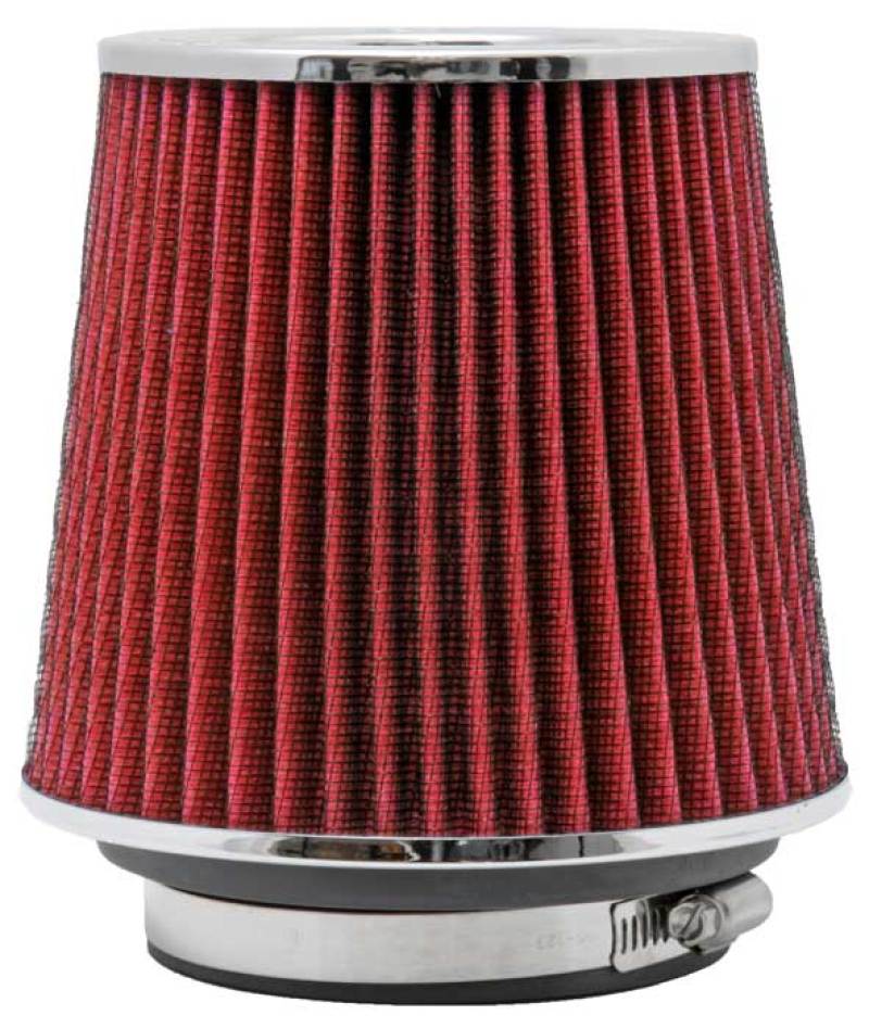 K&N Universal Air Filter Chrome Round Tapered Red - 4in Flange ID x 1.125in Flange Length x 5.5in H-SR1 Performance