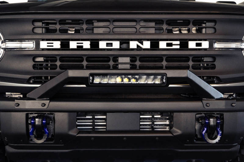 DV8 Offroad Ford Bronco Factory Modular Front Bumper Bull Bar with Low Profile Design and 13-Inch LED Light Mount