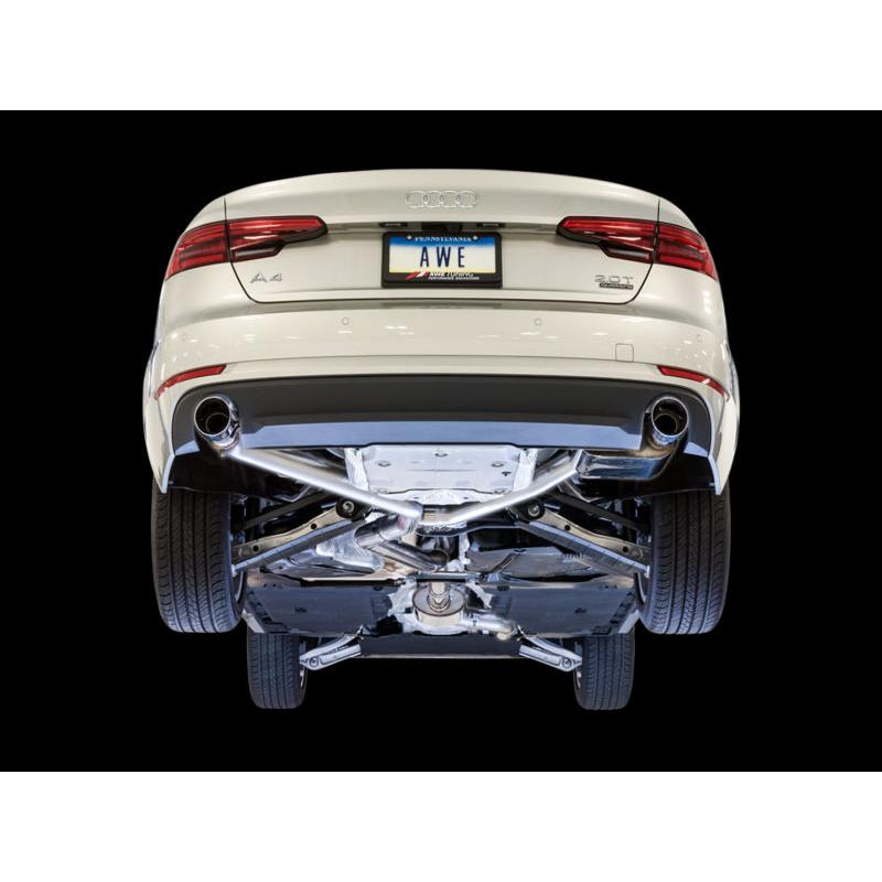 AWE Tuning Audi B9 A4 SwitchPath Exhaust Dual Outlet - Chrome Silver Tips (Includes DP and Remote)