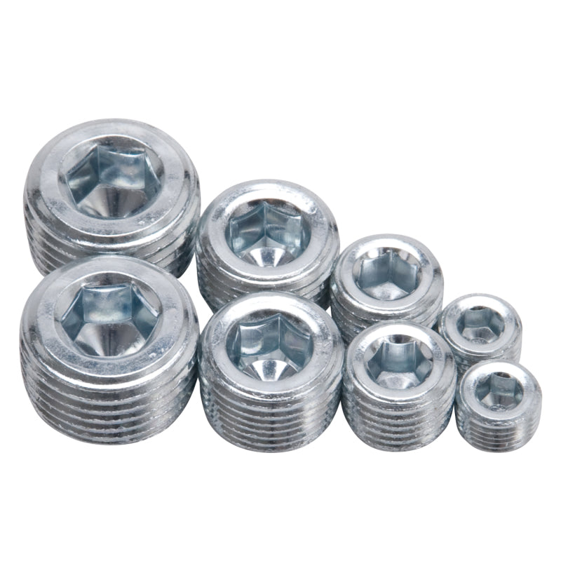Edelbrock Fittings Pipe Plug Kit Internal Allen Head 1/8In 1/4In 3/8In 1/2In NPT Set of 8-SR1 Performance
