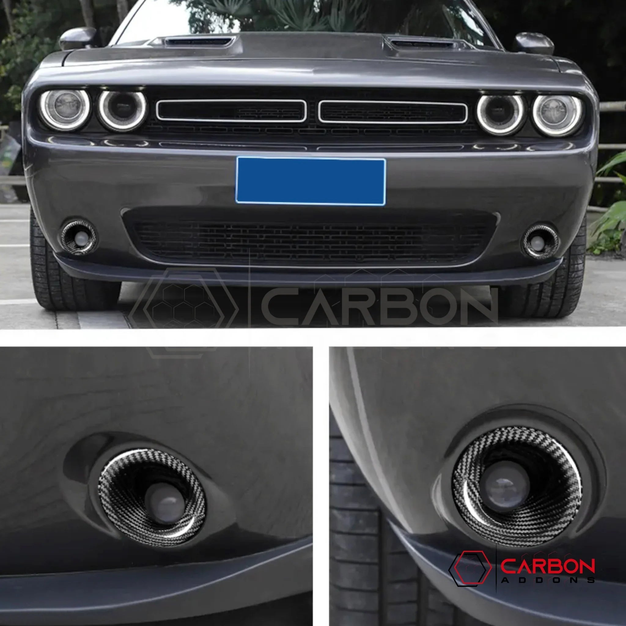 2015-2023 Dodge Challenger Fog Light Trim Real Carbon Fiber Covers