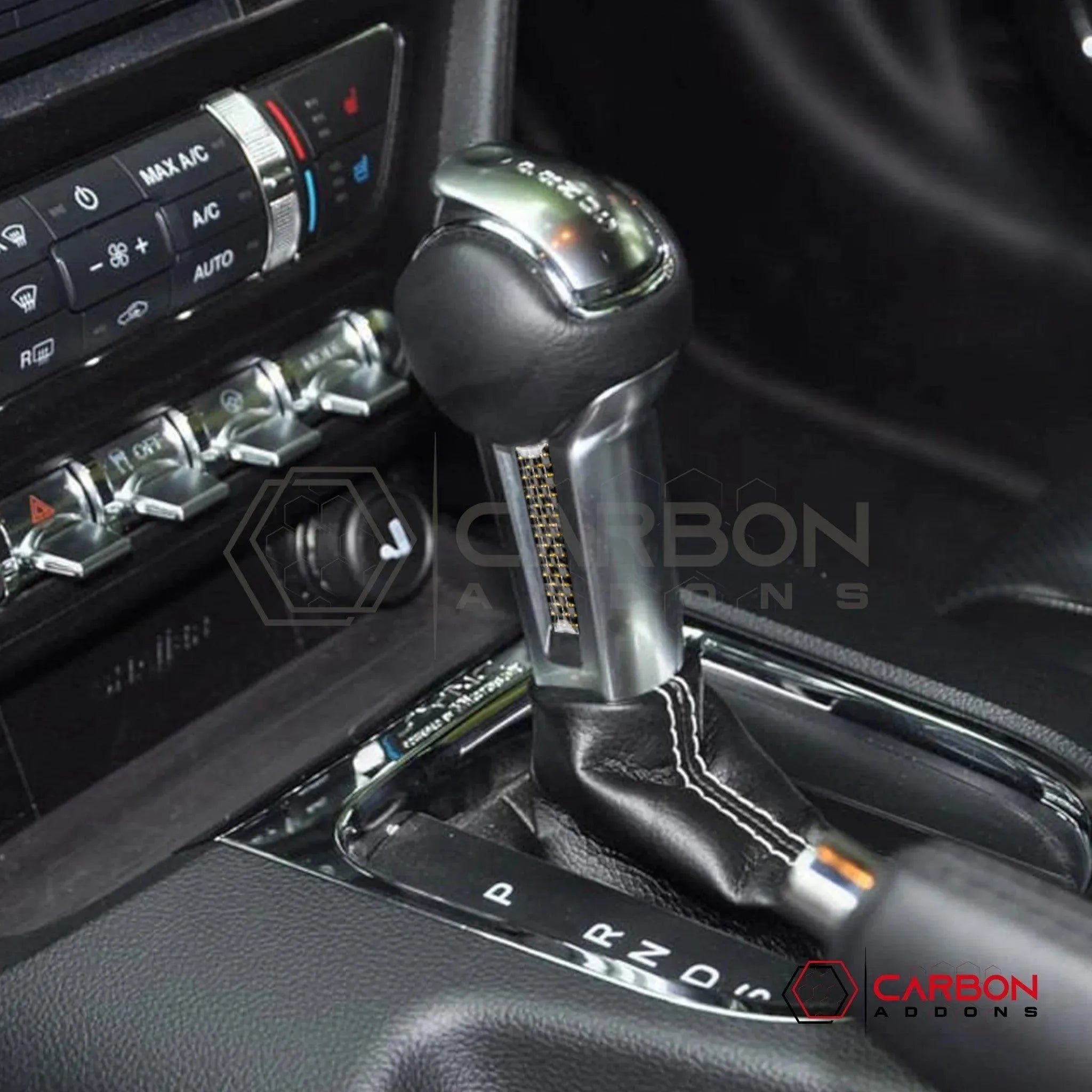 2015-2023 Mustang Reflective Carbon Fiber Shift Knob Side Trim Overlay - carbonaddons Carbon Fiber Parts, Accessories, Upgrades, Mods