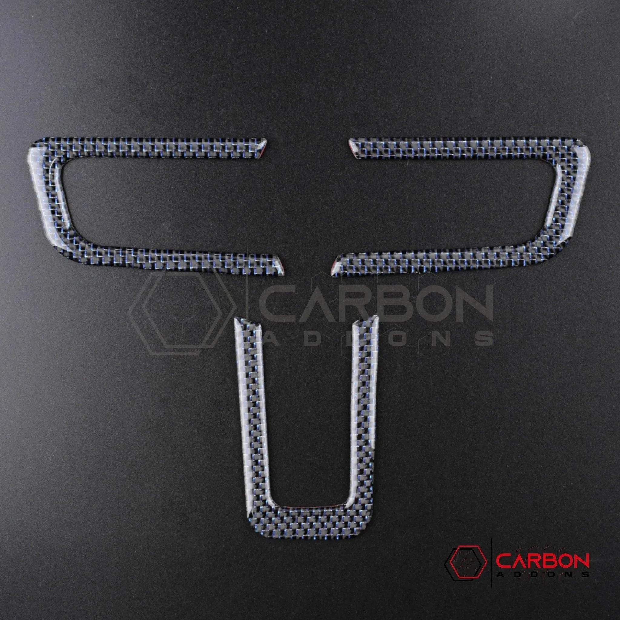 2015-2023 Mustang Reflective Carbon Fiber Steering Wheel Chrome Trim Overlay - carbonaddons Carbon Fiber Parts, Accessories, Upgrades, Mods