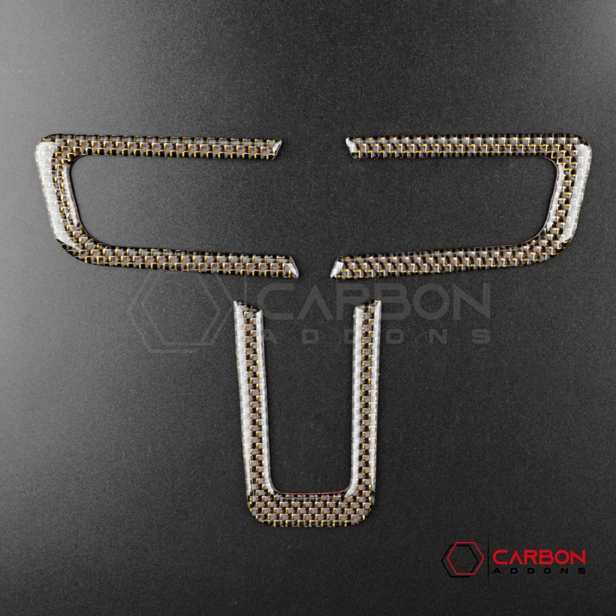 2015-2023 Mustang Reflective Carbon Fiber Steering Wheel Chrome Trim Overlay - carbonaddons Carbon Fiber Parts, Accessories, Upgrades, Mods
