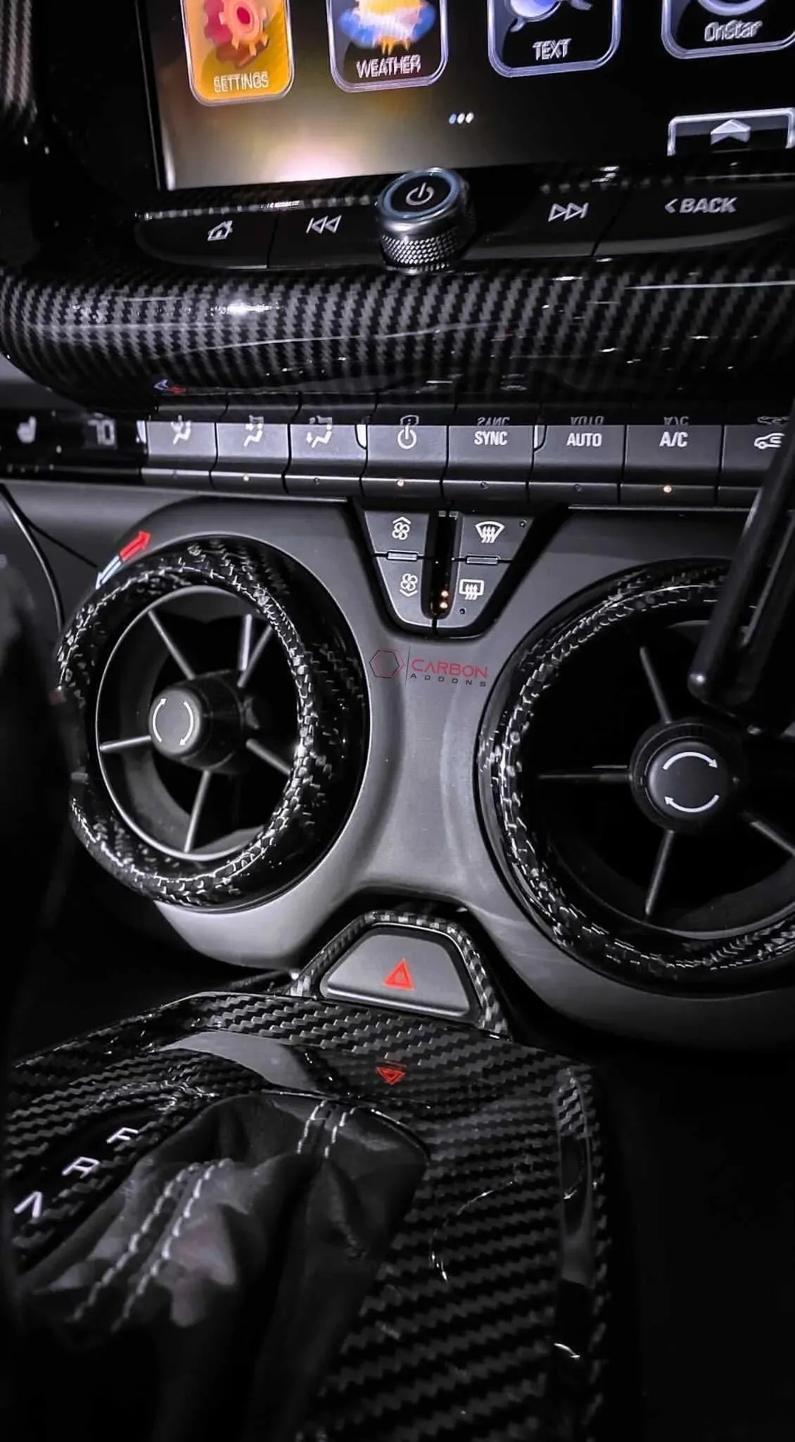 2016-2024 Camaro Carbon Fiber Center Console AC Vent Covers - carbonaddons Carbon Fiber Parts, Accessories, Upgrades, Mods