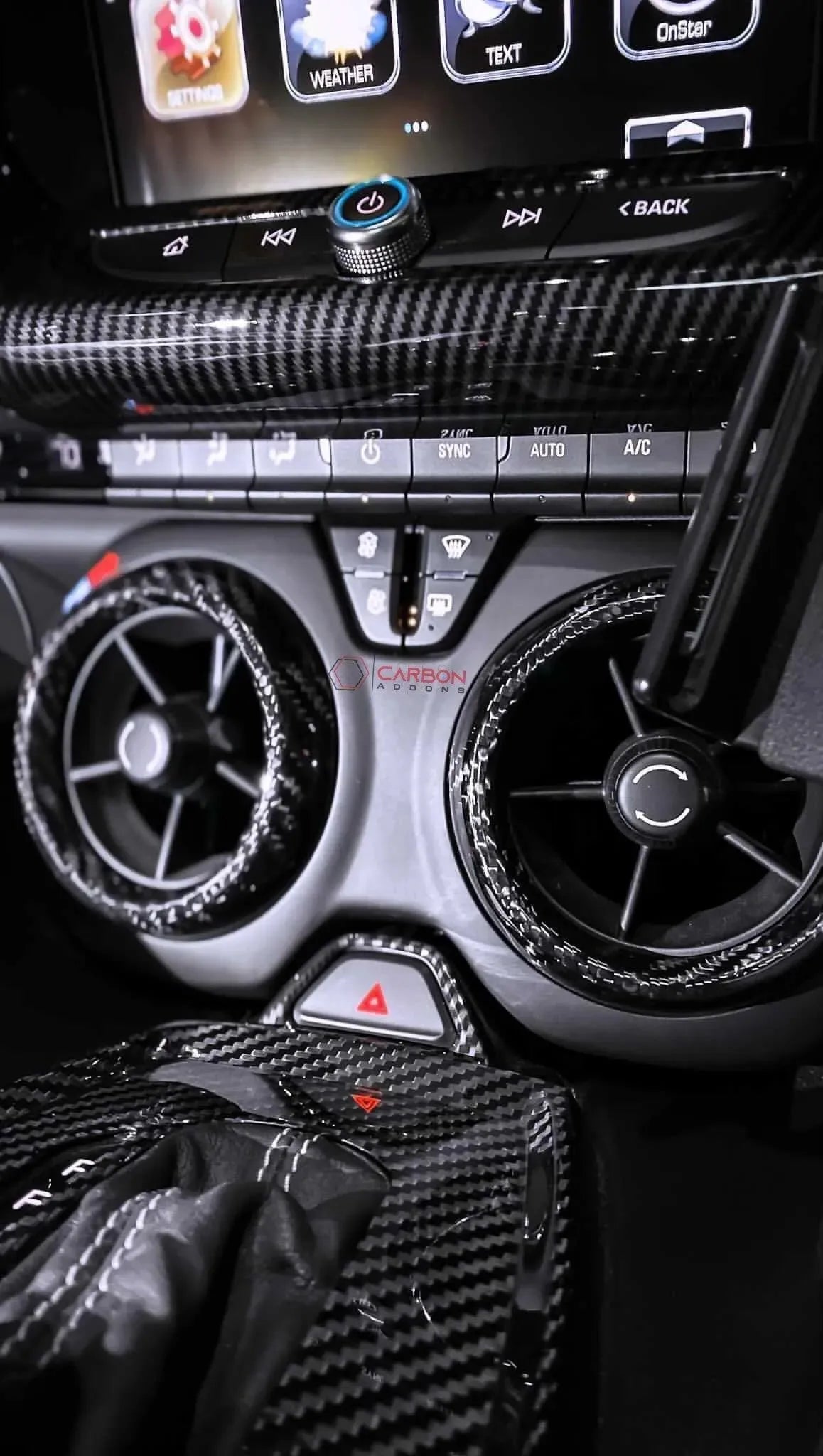 2016-2024 Camaro Carbon Fiber Center Console AC Vent Covers - carbonaddons Carbon Fiber Parts, Accessories, Upgrades, Mods