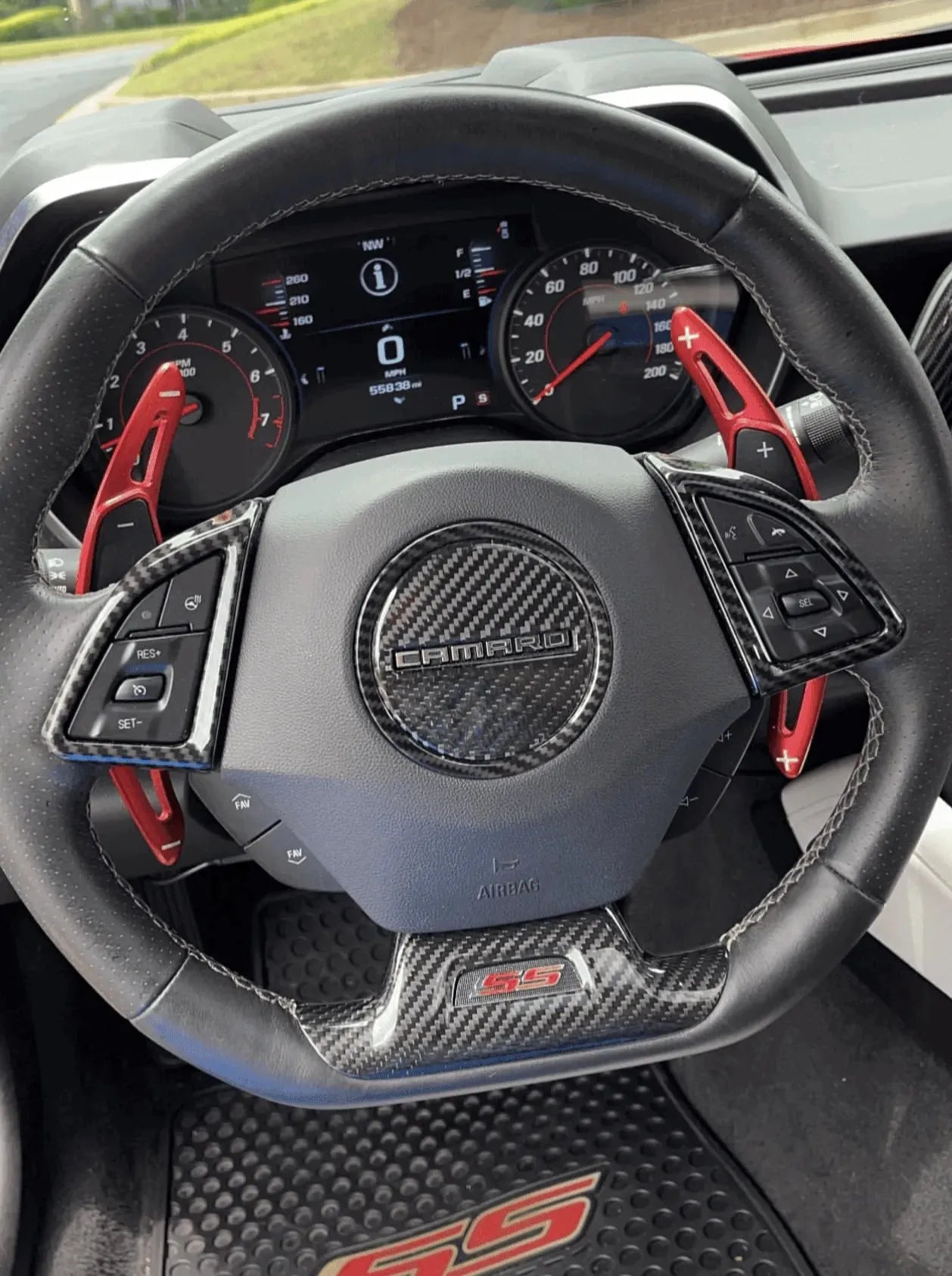 2016-2024 Camaro Carbon Fiber Lower Steering Wheel Emblem Trim Cover - carbonaddons Carbon Fiber Parts, Accessories, Upgrades, Mods